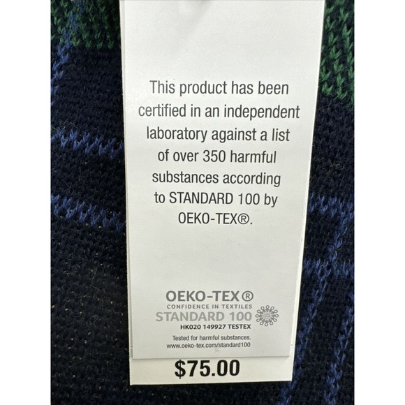 NWT Mens Sz L Club Room Merino Table Wool Blend Sweater. Navy And Green Plaid - Picture 4 of 5